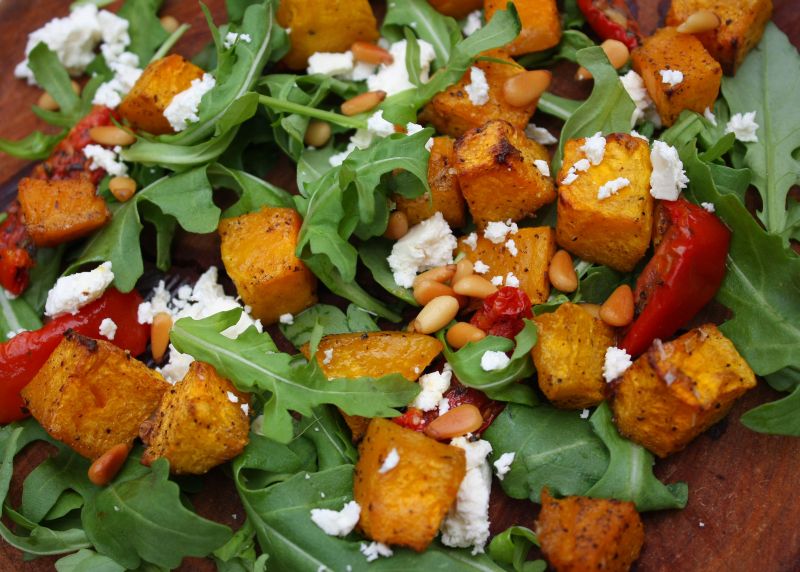 Pumpkin, feta and pine nuts
